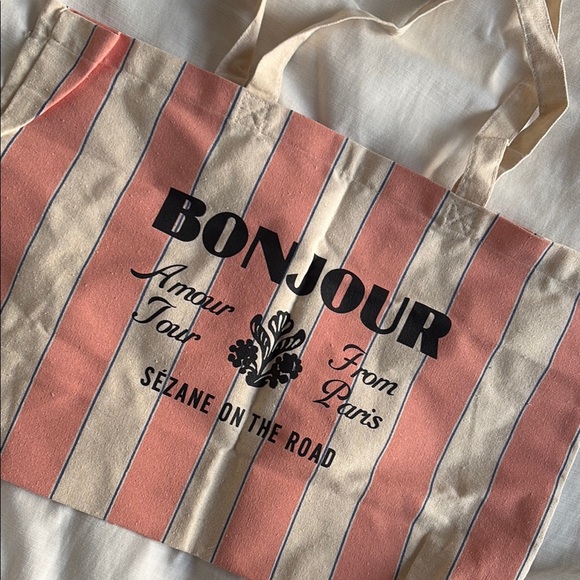 Sezane Striped Pink and Cream Tote Bag - Picture 2 of 3